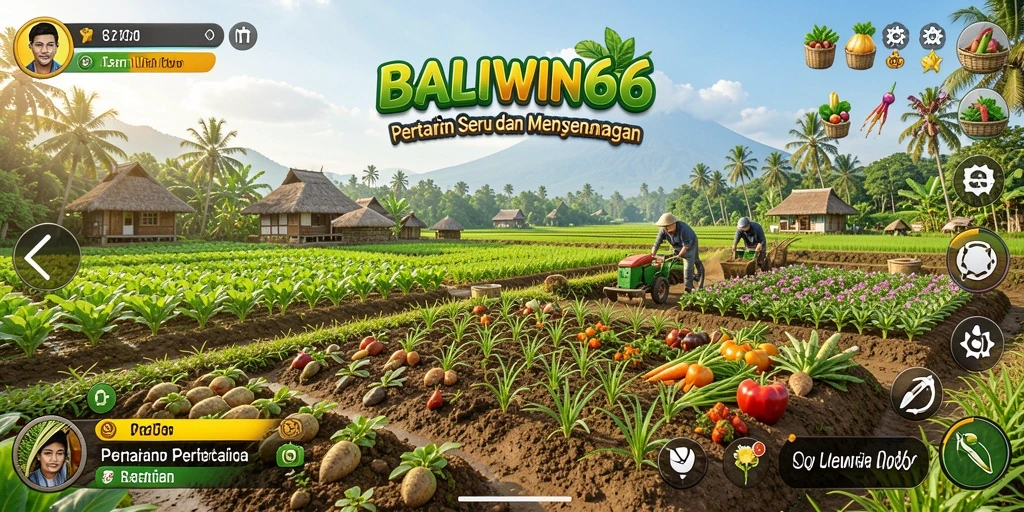 Tangkapan layar gameplay BALIWIN66 yang menggambarkan aktivitas bertani.