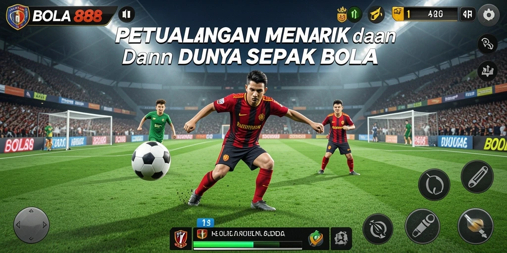 Tampilan gameplay seru dalam BOLA88 dengan aksi sepak bola yang menegangkan.