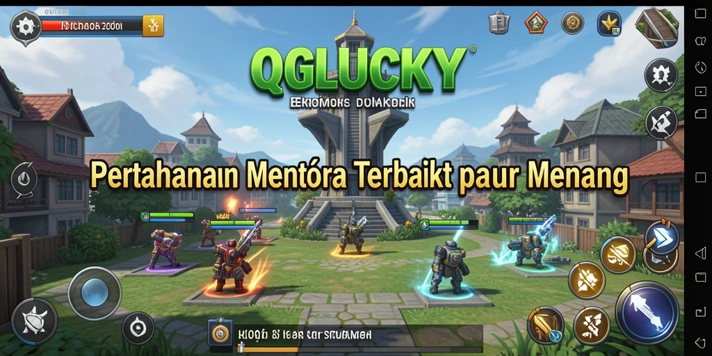 Tampilan gameplay menarik dari QGLUCKY dengan menara dan musuh yang beragam.