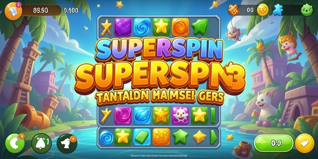 Tampilan gameplay SUPERSPIN yang penuh warna dan menarik.